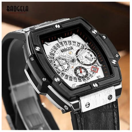 Baogela メンズ 腕時計 自動巻 機械式 スケルトン ドレスウォッチ カレンダー ホワイトカラー