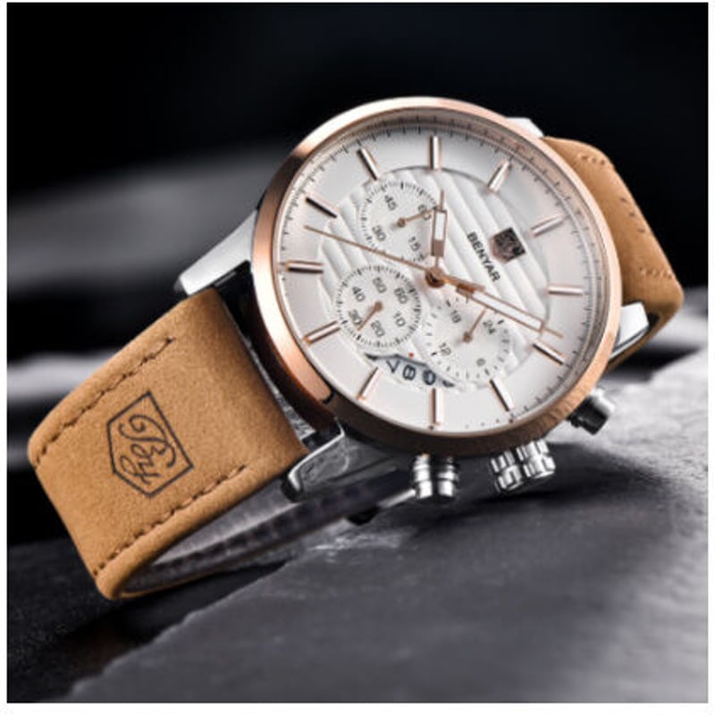 BENYAR】 高級 腕時計 本革ベルト クロノグラフ メンズ 防水 クォーツ