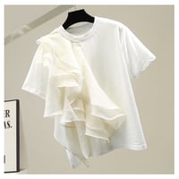 韓国風 シフォン フリル Tシャツ エレガント 大人女子 セクシー