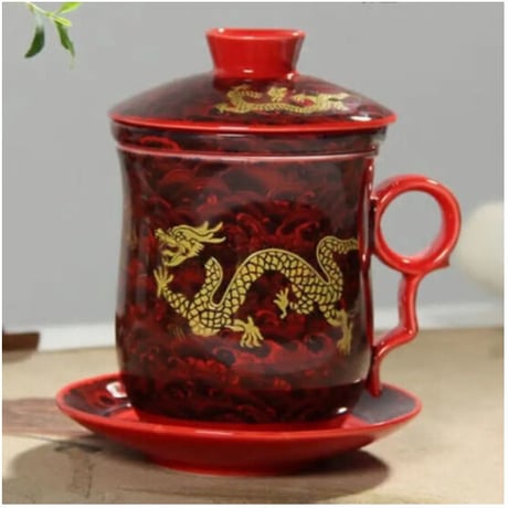 ティーカップ 260ml ソーサー お茶フィルター レトロ ドラゴン柄 セット 磁器 コーヒー お茶会 食器 至福の一時 高級装飾 贈り物