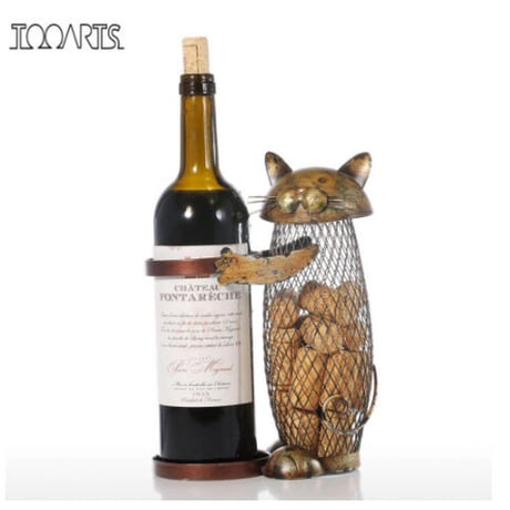ワインラック キュート 猫 金属製 ワインスタンド ホルダー 網目 芸術的 かわいい ねこ 動物 手作り プレゼントにも 24cm