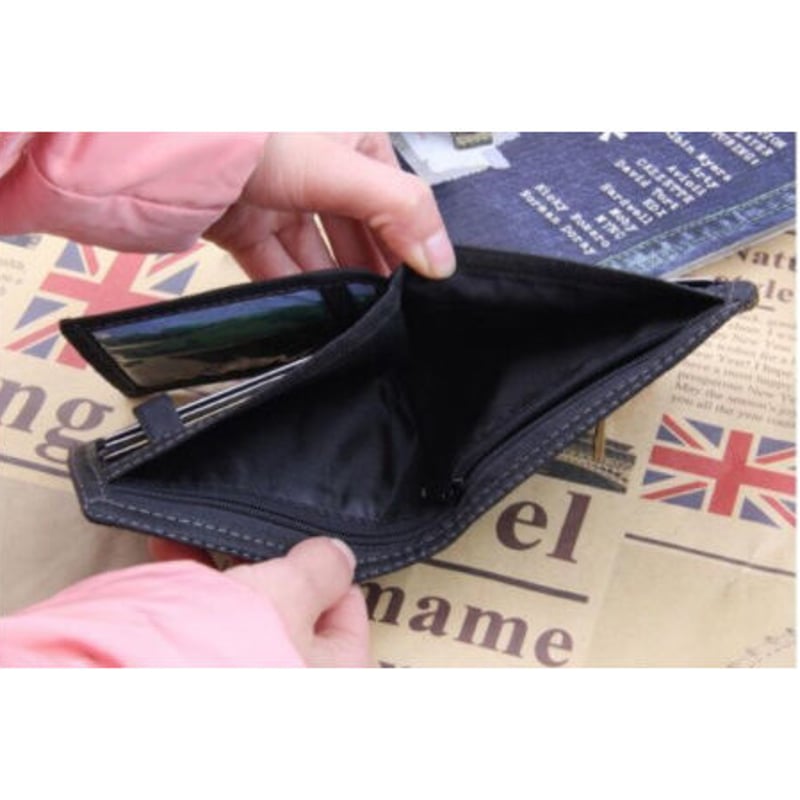 ヴィンテージデザイン ブルー ジーンズ キャンバス 2つ折り財布