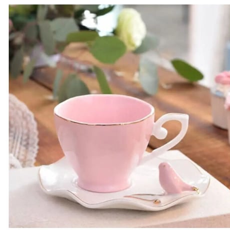 ティーカップ 220ml ソーサー スプーン 3点セット 鳥のスプーン置 磁器 コーヒー お茶会 食器 高級装飾 贈り物 4色展開