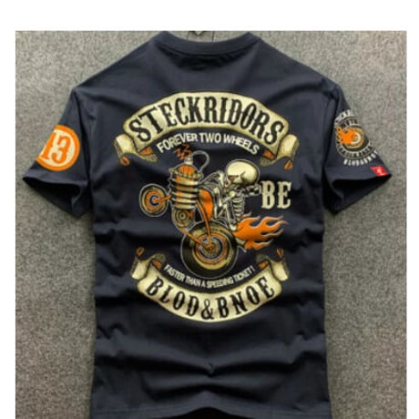 メンズ スカル バイカー コットン Tシャツ［3色展開］