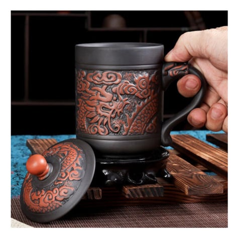 マグカップ ティーカップ 380ml 蓋付 お茶会に ドラゴン 龍 レトロ アンティーク食器 おしゃれ 高級装飾 贈り物