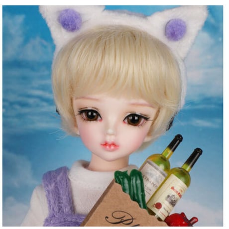 球体関節人形 BJD 1/6 猫耳が可愛い 女の子 フルセット 本体＋眼球＋服＋靴＋ウィッグ メイクアップ済み カスタムドール 紫色 26cm 選べる2色