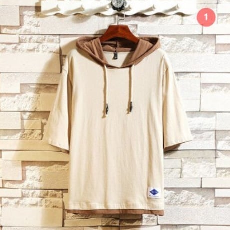 メンズ カレッジ 半袖 フード付き トップス Tシャツ