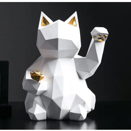 【オブジェ】 置物 北欧インテリア まねきねこ 開運 白猫 アンティーク かわいい 樹脂工芸 ギフト プレゼント