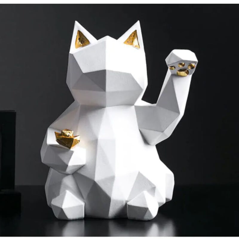 オブジェ】 置物 北欧インテリア まねきねこ 開運 白猫 アンティーク