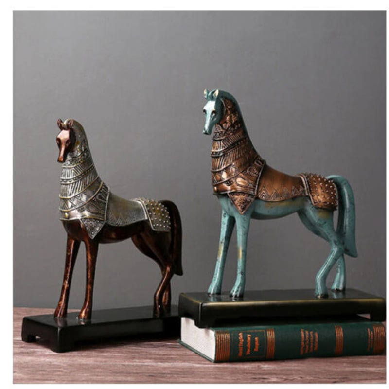 オブジェ】 置物 北欧インテリア 鎧を纏った馬 青銅 レトロ