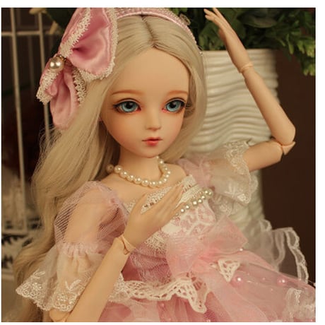 【金髪】 球体関節人形 1/3 BJD フルセット ピンクの衣装 60cm 本体＋眼球＋ウィッグ＋服＋靴 メイクアップ済み 女の子 大きい カスタムドール 美少女 【エレガント・優雅】