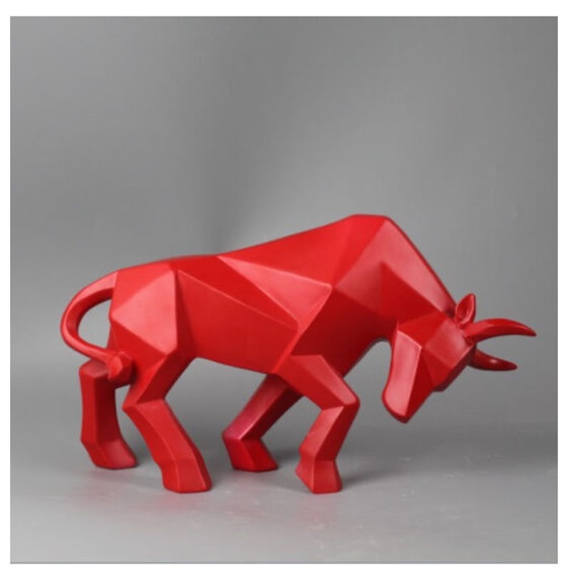 オブジェ】 バイソン 牛 バッファロー 猛牛 赤 35cm 樹脂彫像 部屋装飾