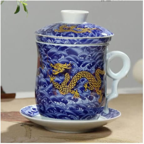 ティーカップ 260ml ソーサー お茶フィルター レトロ ドラゴン柄 セット 磁器 コーヒー お茶会 食器 至福の一時 高級装飾 贈り物