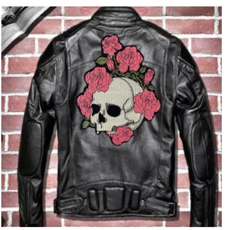 ピンク ローズ スカル バイカー ジャケット 刺繍 パッチ | World