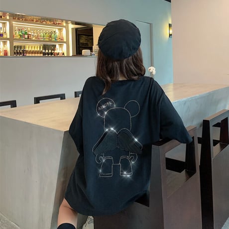 大人可愛い スウィート デザイン ルーズ INS風 羽 刺繍 Ｔシャツ