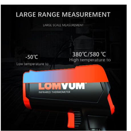 LOMVUM 赤外線温度計 非接触 範囲-50℃～580℃ レーザー 電池式 ガンタイプ おすすめ 料理 家庭用 衛生 業務用 デジタル温度計 温度測定器 DIY 人気