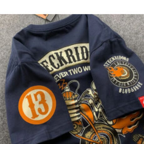 メンズ スカル バイカー コットン Tシャツ［3色展開］