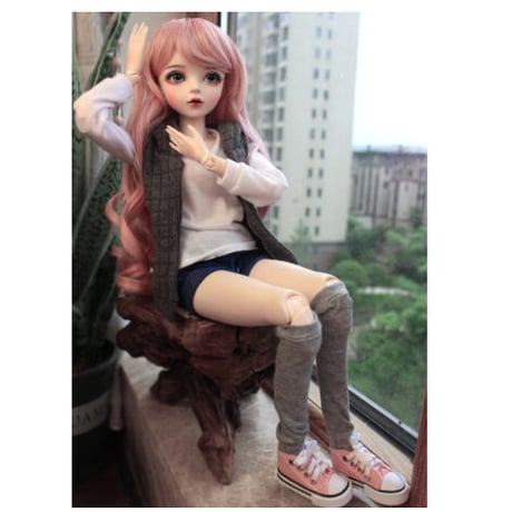 【ショートパンツ】 BJD フルセット 美少女 球体関節人形 1/3 60cm ロリータ 本体＋眼球＋ウィッグ＋服＋靴 メイクアップ済み カスタムドール 【ピンク色の髪】