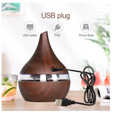 KBAYBO 加湿器 超音波 300ml 卓上 木目 7色LED アロマ USB アロマディフューザー 静音 ミスト 木目調 癒し おしゃれ 人気 かわいい