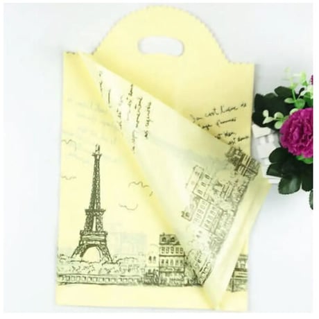 ギフトバッグ 手提げ袋 50枚セット パリ 黄色 25×40cm バレンタイン お誕生日会 おしゃれ かわいい ラッピング プレゼント