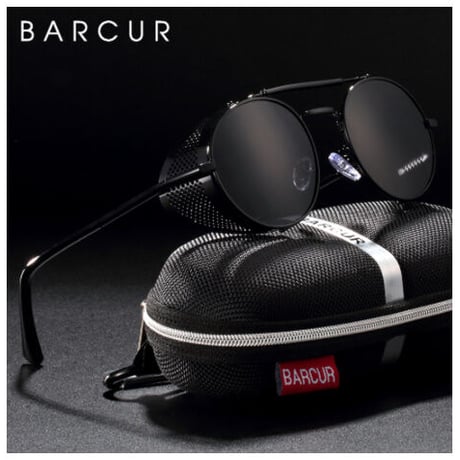 【ラウンド】 BARCUR 丸型 ラウンド  ユニセックス 偏光サングラス ヴィンテージ レトロ UV400 ポラロイド スチームパンク 海外トップブランド 【選べる3色】