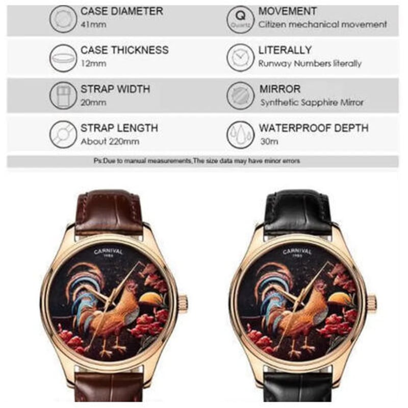 CARNIVAL 機械式腕時計 自動巻き メンズ サファイアクリスタル レザー