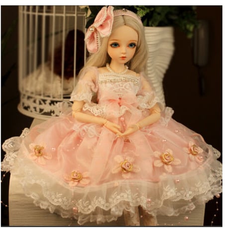 【金髪】 球体関節人形 1/3 BJD フルセット ピンクの衣装 60cm 本体＋眼球＋ウィッグ＋服＋靴 メイクアップ済み 女の子 大きい カスタムドール 美少女 【エレガント・優雅】