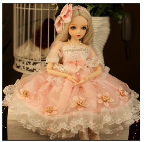 金髪】 球体関節人形 1/3 BJD フルセット ピンクの衣装 60cm 本体＋眼球＋ウィッ...