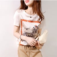ラウンドネック 半袖 ファッション おしゃれ かわいい 花柄 配色 Tシャツ