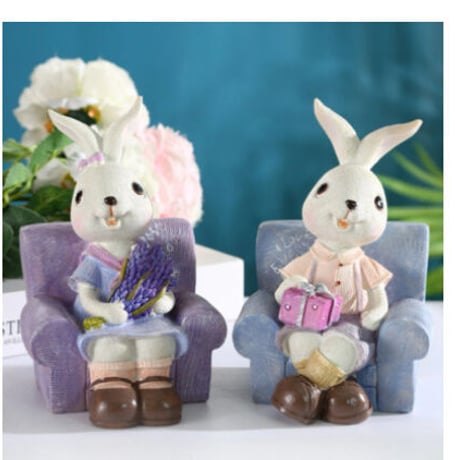 【オブジェ】 置物 うさぎ ２個セット かわいい 人形 おままごと アンティーク 部屋 インテリア ギフト プレゼント