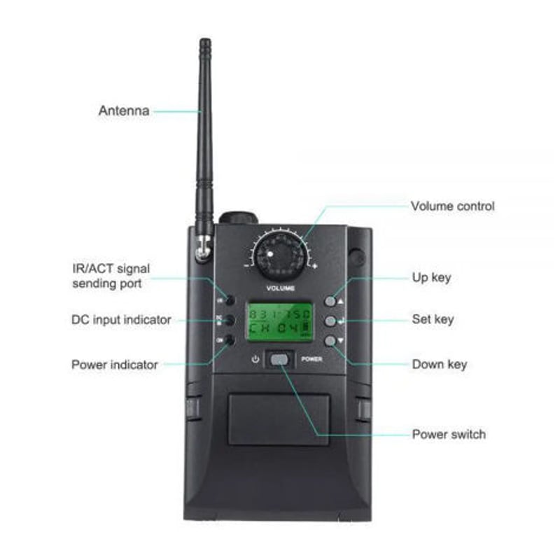 受信機と送信機を備えたポータブルUHF楽器 ワイヤレスマイクシステム