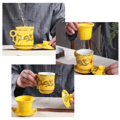 ティーカップ 260ml ソーサー お茶フィルター レトロ ドラゴン柄 セット 磁器 コーヒー お茶会 食器 至福の一時 高級装飾 贈り物