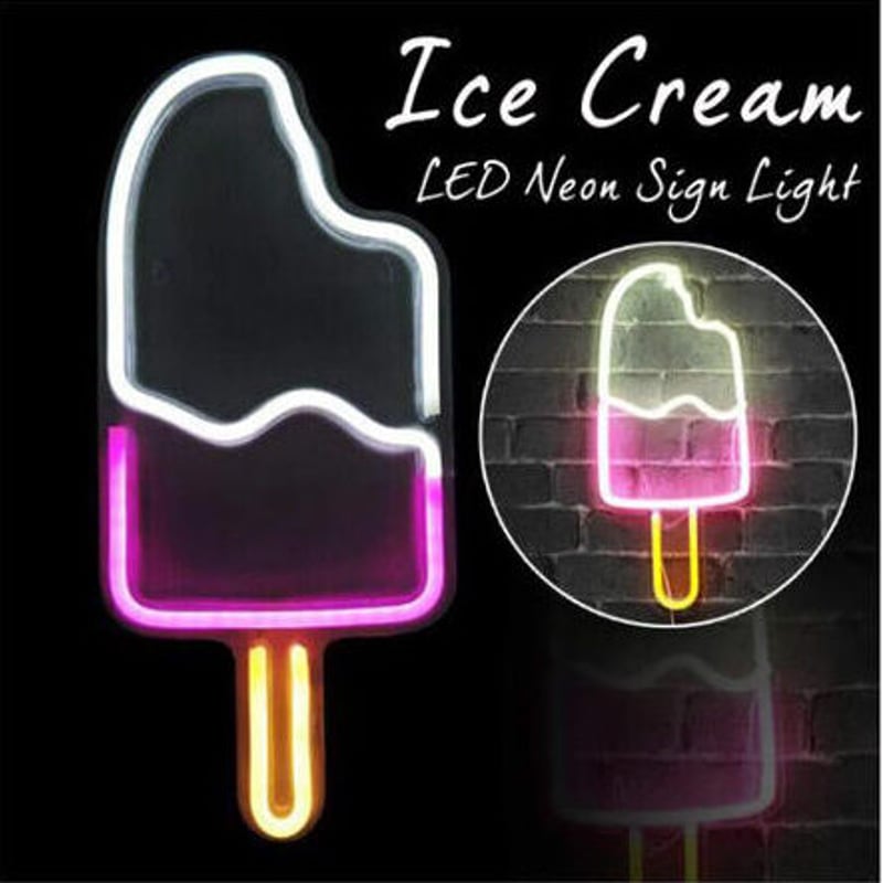 ネオンサイン LED アイスクリーム ICE CREAM 45×20㎝ 看板 USB