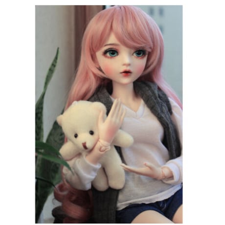 【ショートパンツ】 BJD フルセット 美少女 球体関節人形 1/3 60cm ロリータ 本体＋眼球＋ウィッグ＋服＋靴 メイクアップ済み カスタムドール 【ピンク色の髪】