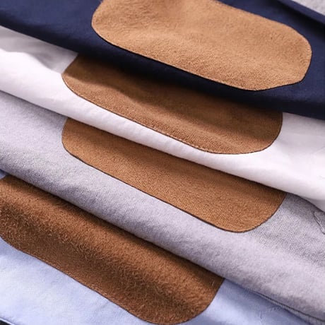 【4色展開】シンプル エルボーパッチ パッチワーク 肘当て オックスフォード コットン 長袖シャツ ビジネス カジュアル