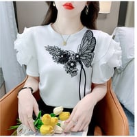 蝶々 デザイン フリル Tシャツ 着回し かわいい 夏 フェミニン シンプル バタフライ  CP-538