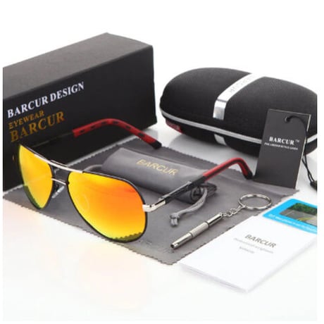 BARCUR サングラス ミラーレンズ メンズ パイロット 人気 UV400 紫外線99％カット アルミニウム マグネシウム 高性能 おしゃれ かっこいい ドライビング 7色展開★