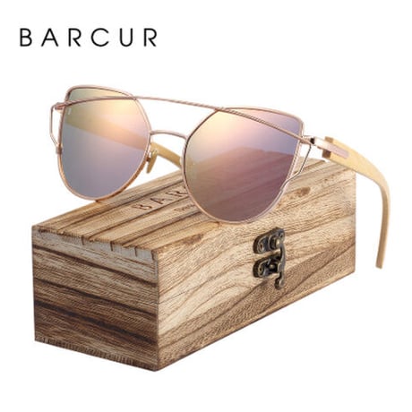 【キャッツアイ】 BARCUR 木製フレーム 女性 偏光サングラス 偏光レンズ UV400 ポラロイド 猫 高級 ファッション  ドライブ 運転 ビーチ おしゃれ  海外トップブランド 【3色展開】