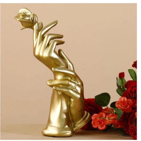 【オブジェ】 ハンド 手 薔薇 金色 28cm 樹脂彫像 部屋装飾品 お洒落 インテリア 置物 デッサンパーツ プレゼント ギフト 雑貨