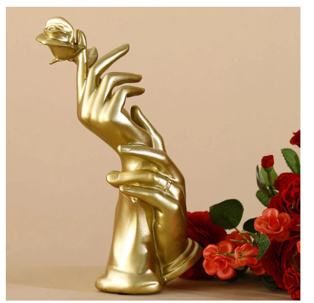 オブジェ】 ハンド 手 薔薇 金色 28cm 樹脂彫像 部屋装飾品 お洒落
