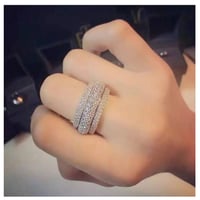 10号 高級 3A CZダイヤモンド シルバー925 ボリューム 幅広 パヴェ フルエタニティ エタニティリング レディースシルバー925 ３連風