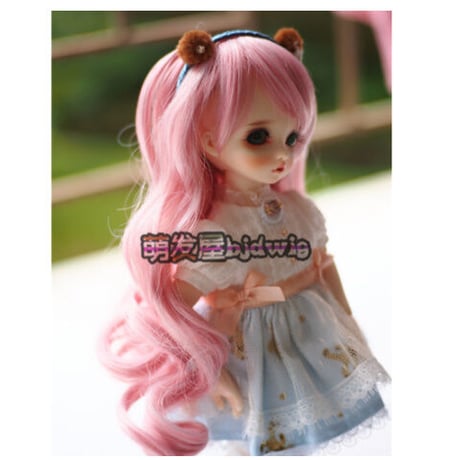 BJD ウィッグ ロング ウェーブ キレイな ピンク 選べる3サイズ 球体関節人形 カスタムドール かつら 髪 アクセサリー SD DD MSD YOSD