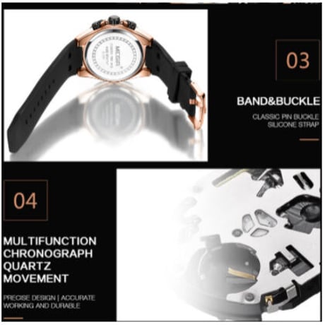 【MEGIR】 メンズ 腕時計 3気圧防水 クォーツ クロノグラフ シリコンベルト 日付表示 ルミナスハンズ 海外トップブランド 【3色展開】