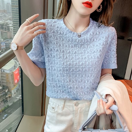 スウィート エレガント 大人可愛い 半袖 ラウンドネック 着回し 無地 ファッション Tシャツ