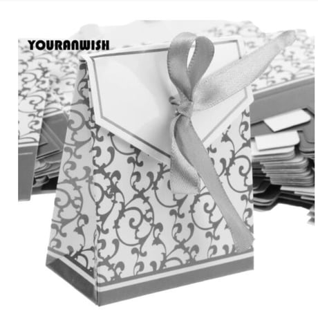 ギフトボックス 50個セット 白×シルバー リボン付き エレガント バレンタイン お誕生日会 結婚式 ラッピング プレゼント