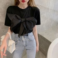 美人度アップ ラウンドネック 半袖 ファッション 蝶々結び  キュート 夏 Tシャツ