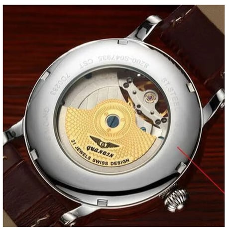 Guanqin トゥールビヨン腕時計 スケルトン サファイア クリスタル 上品 GOLD&BROWN