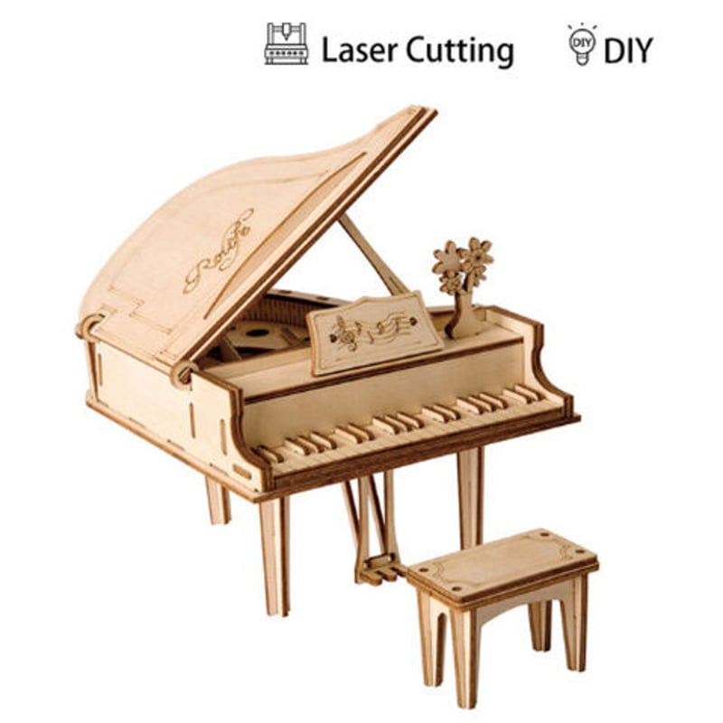 Robotime社木製パズル ピアノ、サックス、ドラム 機関車、帆船、飛行船