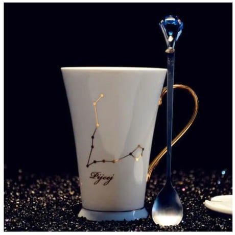 12星座マグカップ  ティーカップ 390ml スプーン付き おしゃれ かわいい プリント