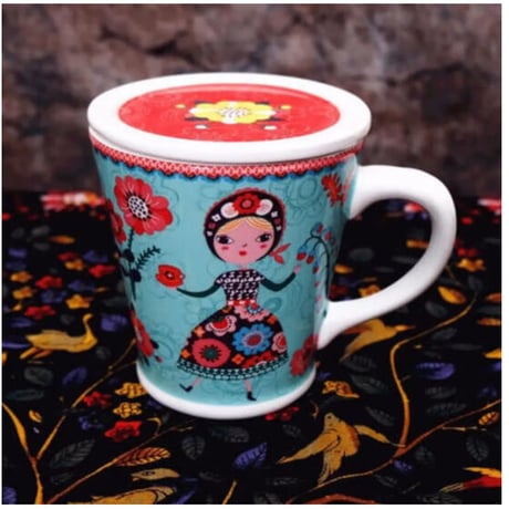 マグカップ 蓋付 セラミック 食器 ダンシングガール フレンチスタイル 海外 高級 おしゃれ かわいい お茶 コーヒー ココア